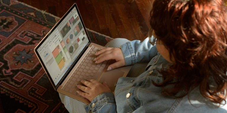 Woman using her Windows computer