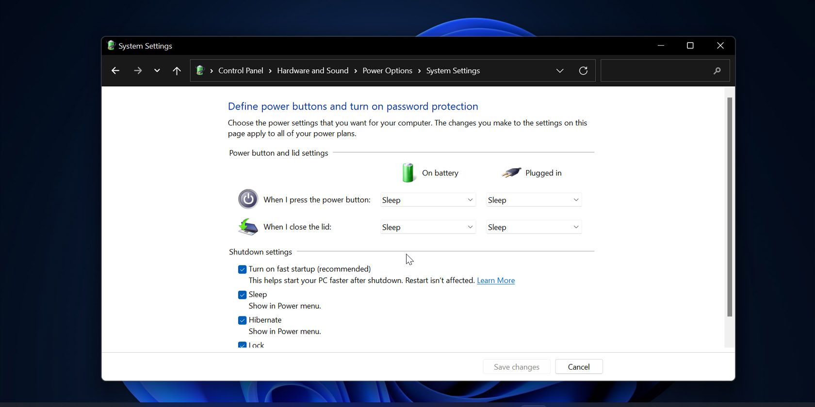 how turn on off fast startup windows 11