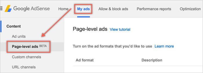 在 Google AdSense 中创建网页级广告