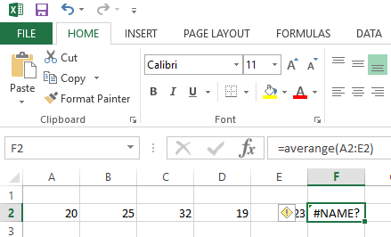 Excel 中的无效名称错误