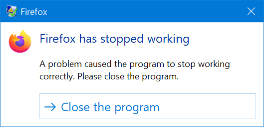 Firefox 已停止工作消息