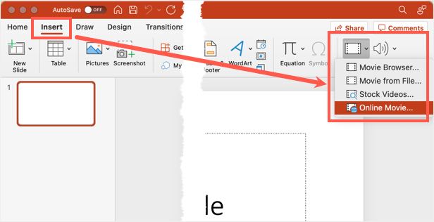 在 PowerPoint Mac 中插入在线电影