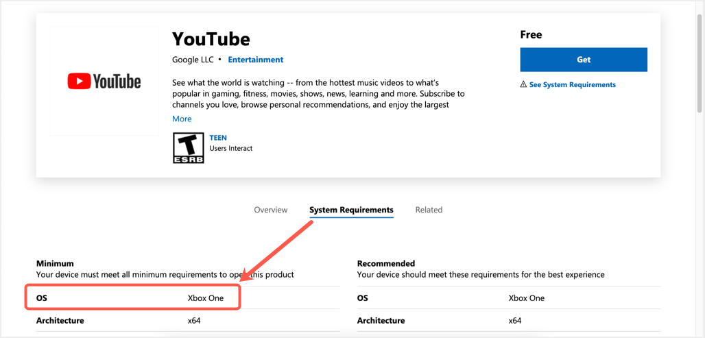 Microsoft Store 中的 YouTube 应用