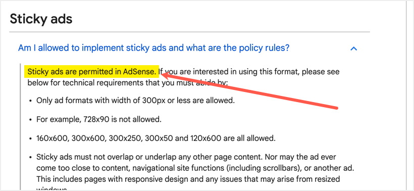 允许 AdSense 粘性广告常见问题解答