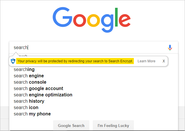 带有搜索加密的 Google 搜索