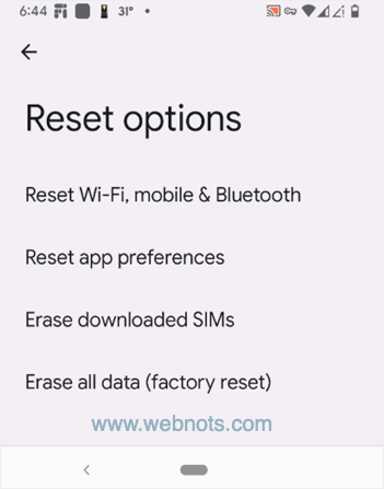 Android中的重置选项