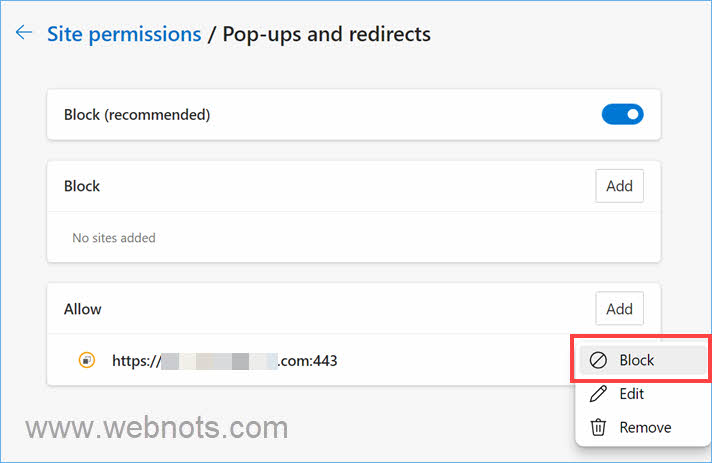 在 Edge 中阻止允许的弹出窗口