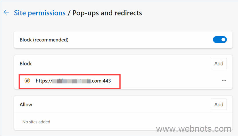 站点从允许部分移至阻止部分