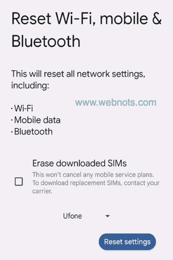 Android 中的网络重置选项