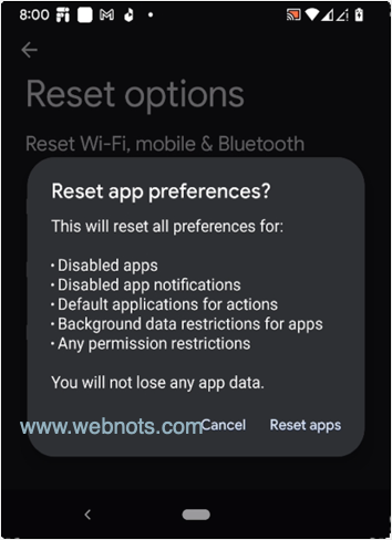 在 Android 中重置应用首选项