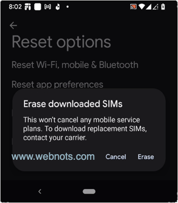 在 Android 中擦除已下载的 SIM 卡