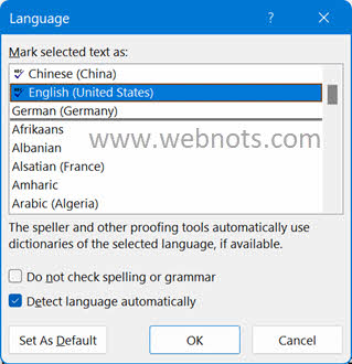 在 Word 中选择正确的文档语言