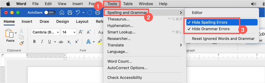 在 Word for Mac 中打开校对