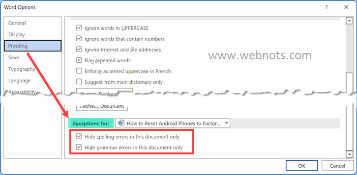 从 Word 选项打开校对