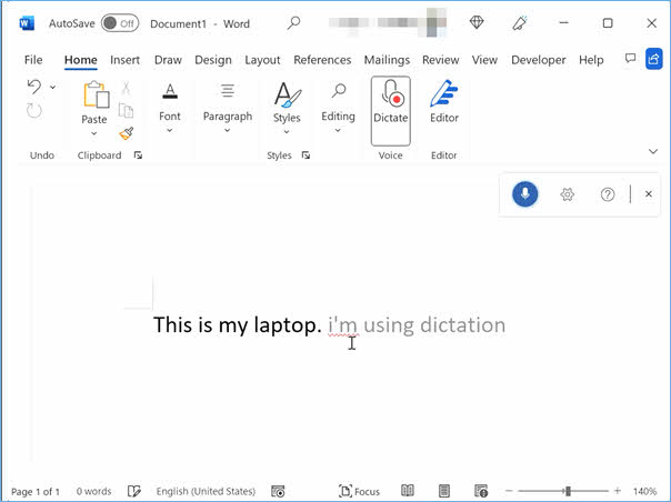 Word Windows 版本中的听写工作