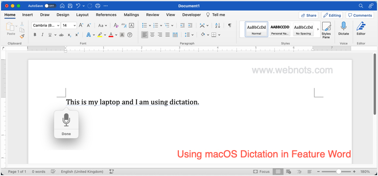 在 macOS Word 中使用系统听写功能