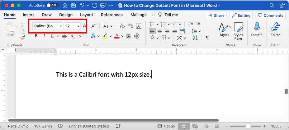 Word for Mac 中的默认字体