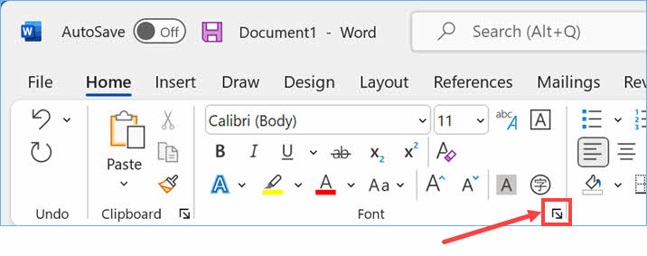 在 Word Windows 中打开字体设置