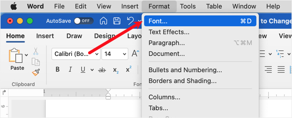 Word for Mac 中的字体菜单