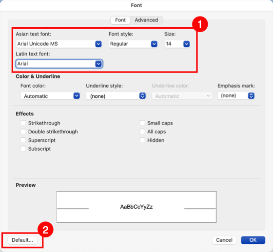 Word for Mac 中的字体设置
