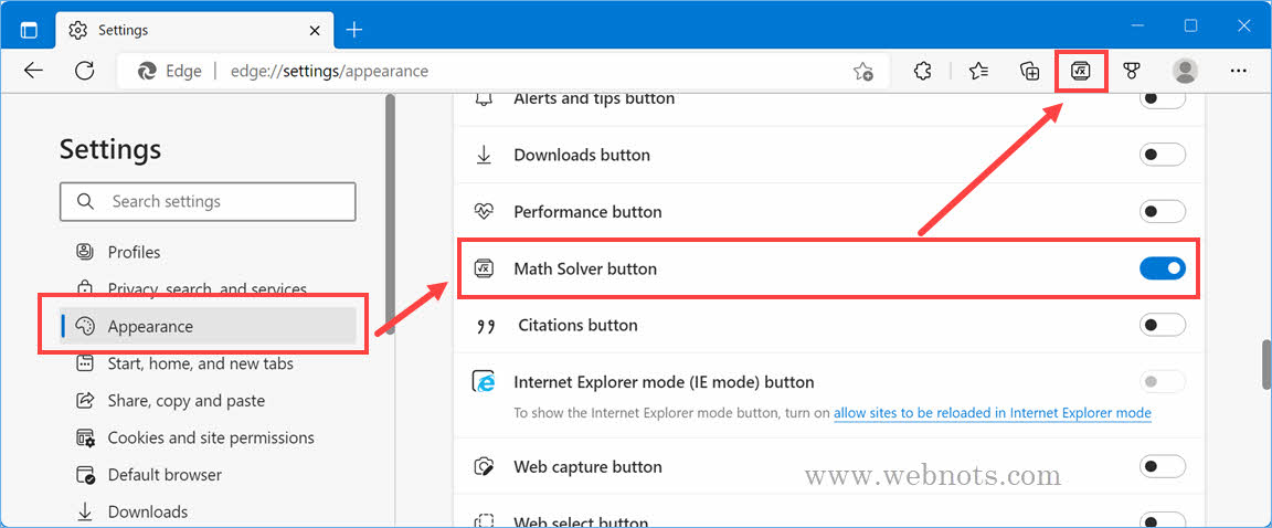 在边缘工具栏中启用数学求解器按钮