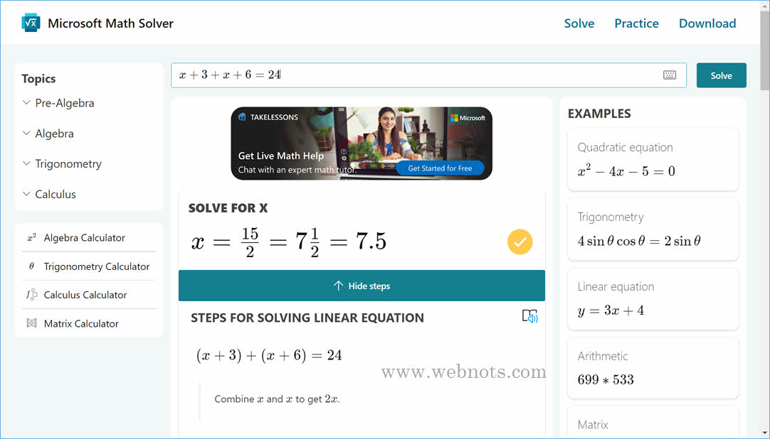 在 Microsoft Math Resolver 网站中查看数学解决方案