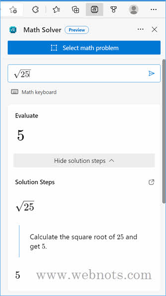 在 Edge 中查看数学计算器的结果