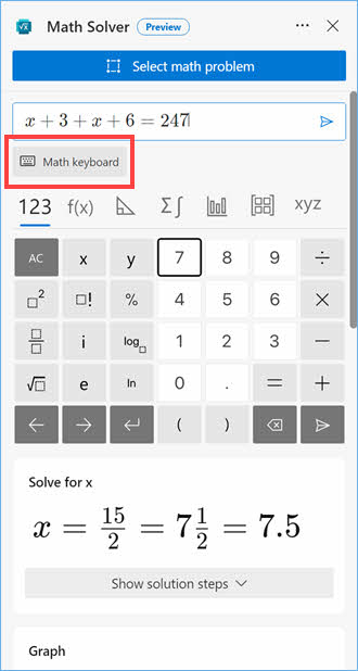 使用数学键盘选项