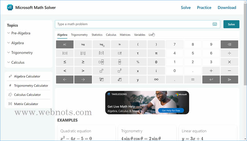 Microsoft 数学解析器网站