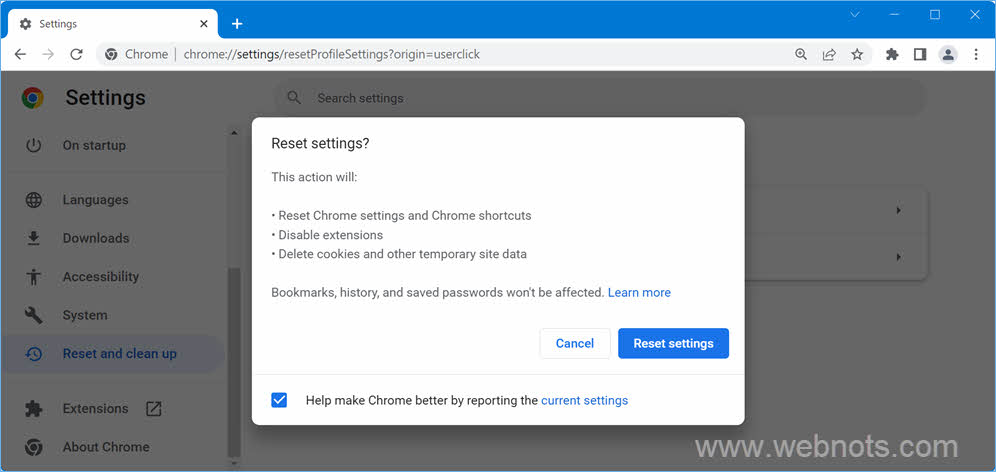 在 Windows 11 中重置 Chrome