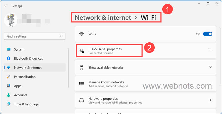 转到无线网络属性