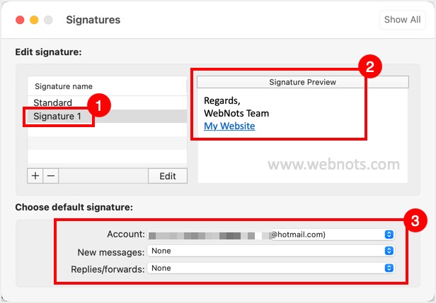 在 Outlook Mac App 中预览和设置默认签名