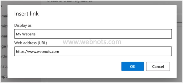 在 Outlook Online 签名中添加链接