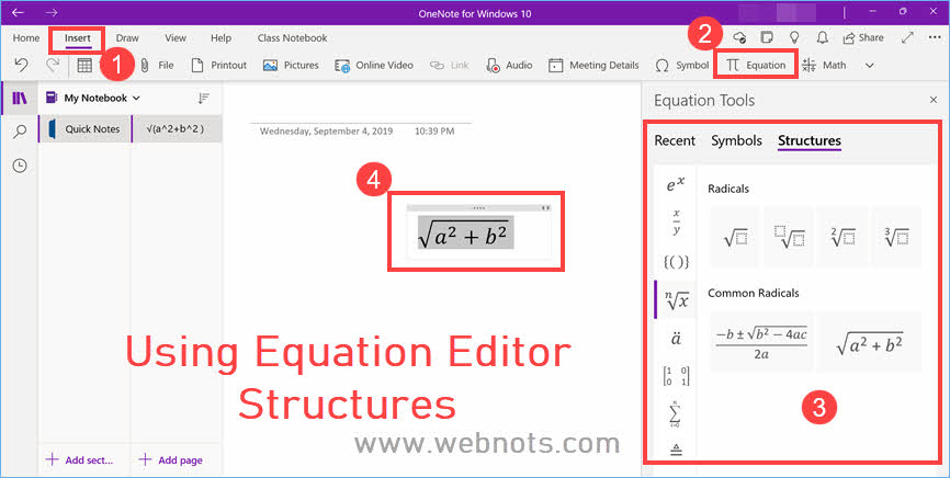 在 OneNote for Windows 10 应用程序中使用公式编辑器