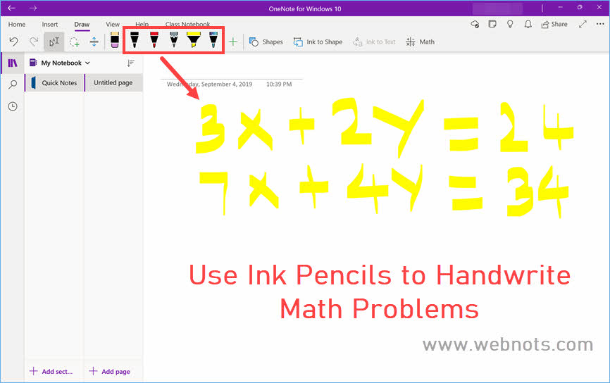 在 OneNote 中使用 Ink Pencil 写数学题