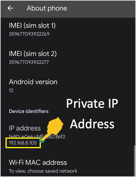 Android About Phone 页面中的私有 IP 地址