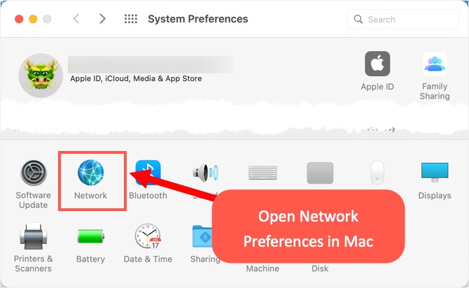 在 Mac 中打开网络偏好设置