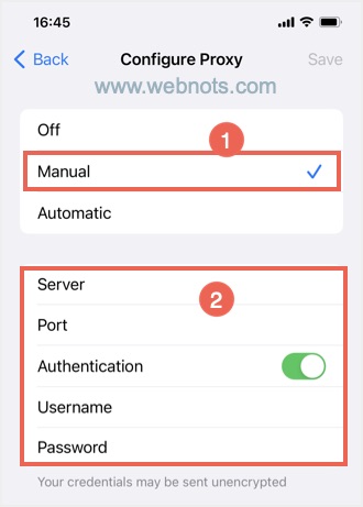 iPhone 中的手动代理配置