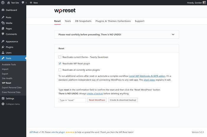 WP Reset Pro plugin