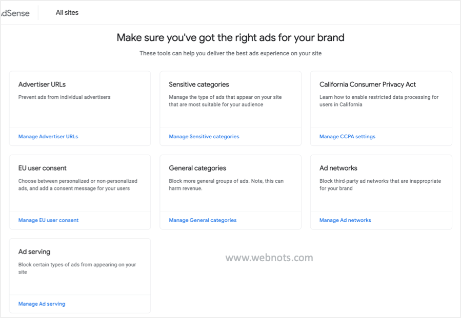 用于阻止控件的所有站点选项