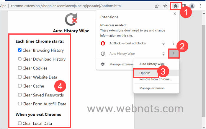 自动历史擦除扩展选项