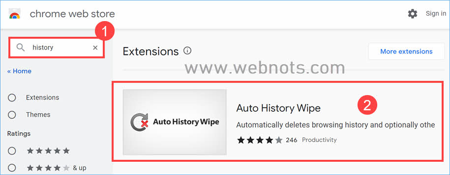 在 Chrome 中查找并安装 Auto History Wipe 扩展程序