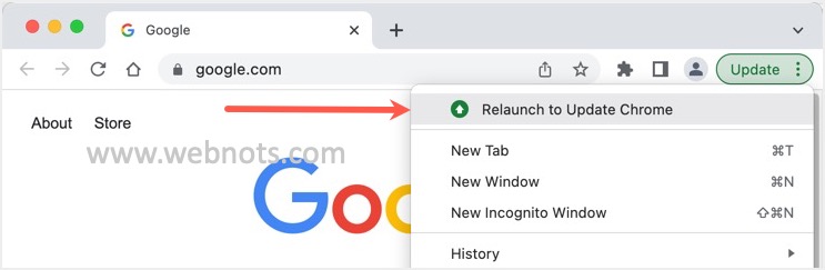 重新启动以更新 Google Chrome 浏览器