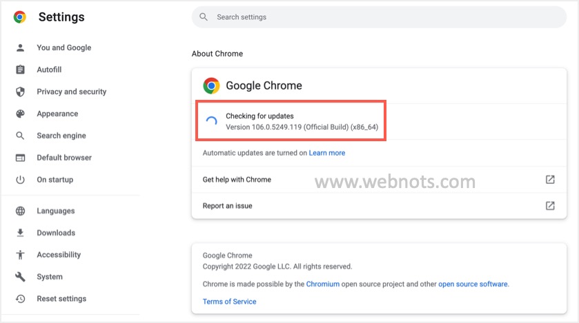 Chrome 检查更新