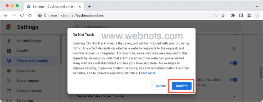 在 Chrome 中确认发送 DNT Track