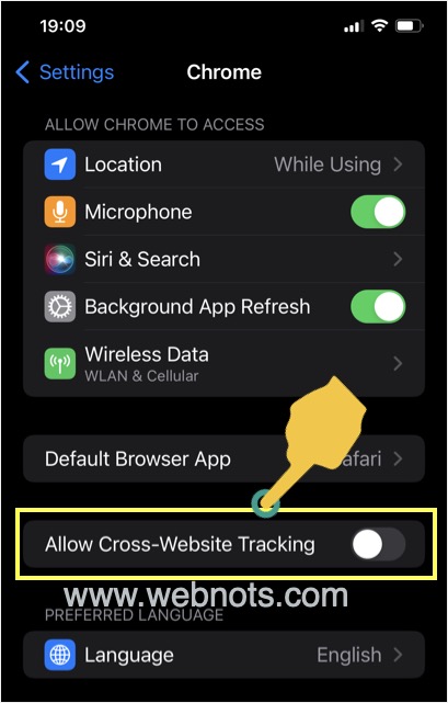 在 Chrome iPhone 应用程序中禁用跨网站跟踪