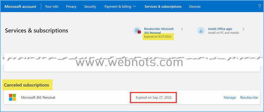 Microsoft 365 订阅到期日期