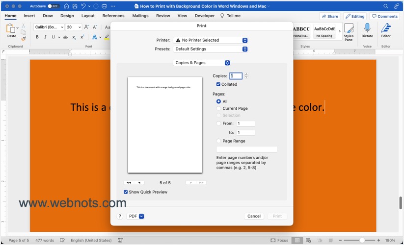 Word 打印预览不显示背景