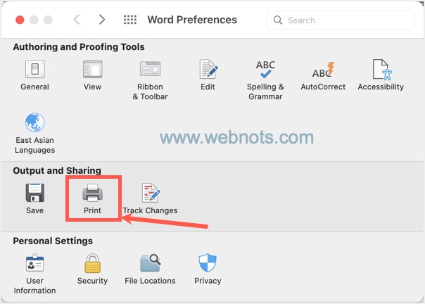 在 Word for Mac 中打开打印首选项