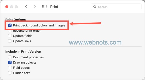 在 Word for Mac 中启用打印背景选项